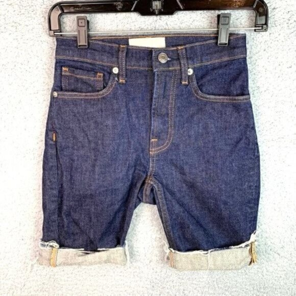 Everlane Womens Jean Shorts Blue Stretch Pockets High Rise Cuffed Hem Denim 23 - Picture 1 of 11